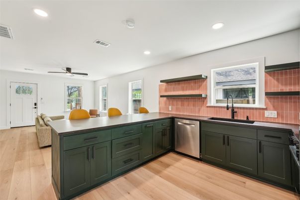 Interior, Kitchen, Recessed Lighting, Wood Texture Flooring
