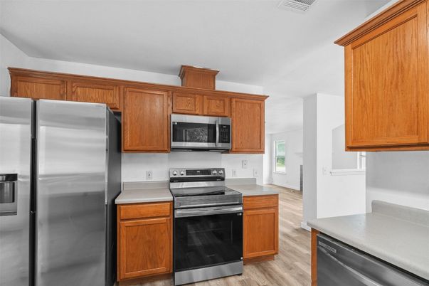 Interior, Kitchen, Stainless Steel Appliances, Wood Texture Flooring