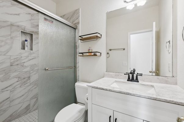 Bathroom, Glass Shower, Interior, Marble Walls