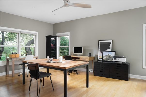 Home Office, Interior, Recessed Lighting, Wood Texture Flooring
