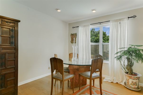 Dining room, Interior, Recessed Lighting, Wood Texture Flooring