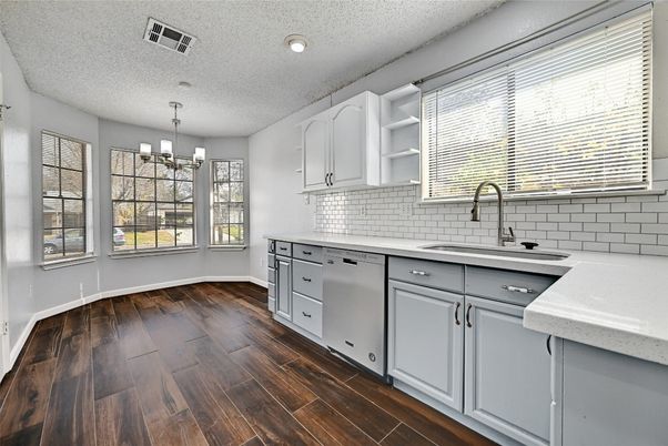Interior, Kitchen, Pendant Lights, Recessed Lighting, Wood Texture Flooring