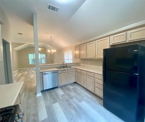 Chandelier, Interior, Kitchen, Pendant Lights, Wood Texture Flooring