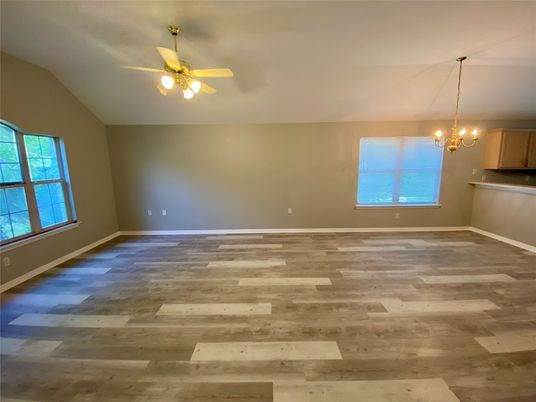 Chandelier, Empty room, Interior, Pendant Lights, Wood Texture Flooring