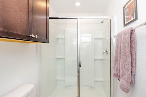 Bathroom, Glass Shower, Interior, Recessed Lighting