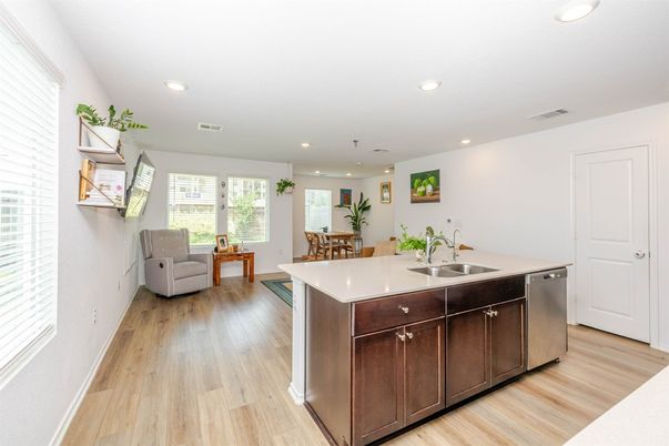 Dining room, Interior, Kitchen, Recessed Lighting, Wood Texture Flooring