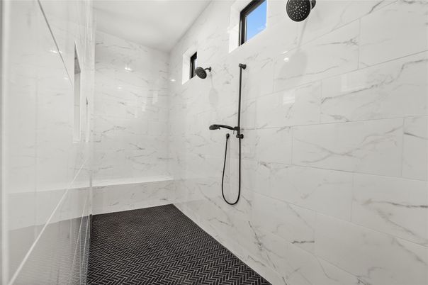 Bathroom, Glass Shower, Interior, Marble Walls