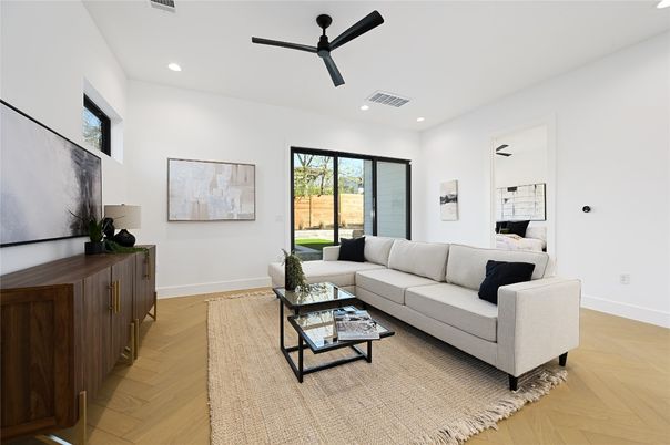 Interior, Living room, Recessed Lighting, Wood Texture Flooring
