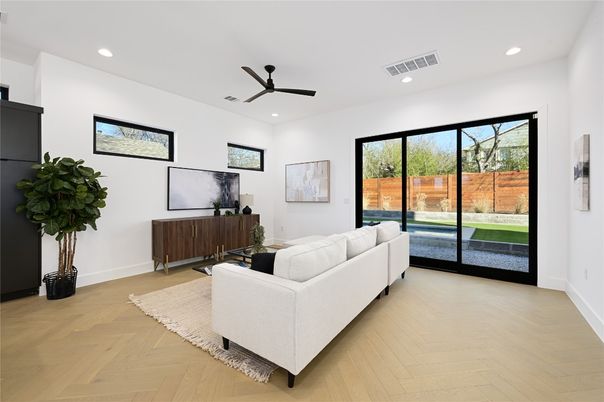 Interior, Living room, Recessed Lighting, Wood Texture Flooring