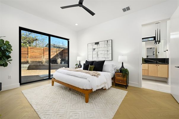 Bedroom, Interior, Recessed Lighting, Wood Texture Flooring