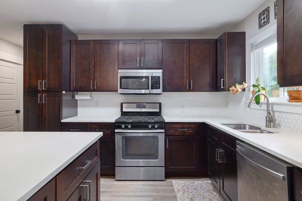 Interior, Kitchen, Stainless Steel Appliances, Wood Texture Flooring