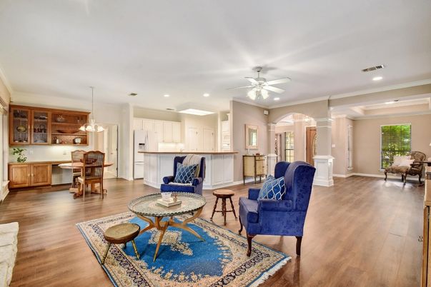 Dining room, Interior, Kitchen, Living room, Pendant Lights, Recessed Lighting, Wood Texture Flooring