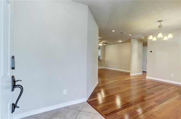Empty room, Interior, Pendant Lights, Recessed Lighting, Wood Texture Flooring