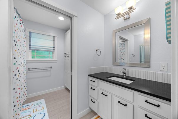 Bathroom, Interior, Recessed Lighting, Wood Texture Flooring