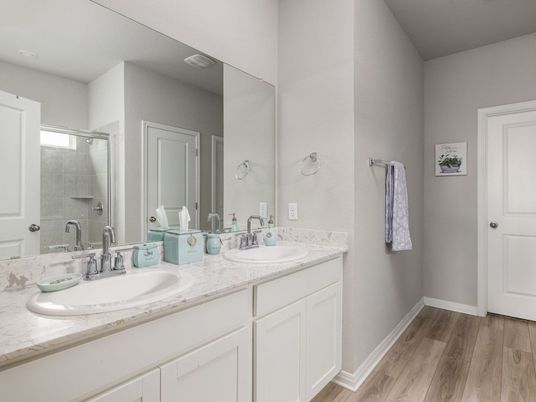 Bathroom, Dual Sink Vanities, Interior, Wood Texture Flooring