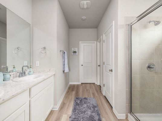 Bathroom, Glass Shower, Interior, Wood Texture Flooring