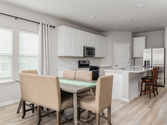 Dining room, Interior, Kitchen, Recessed Lighting, Stainless Steel Appliances, Wood Texture Flooring