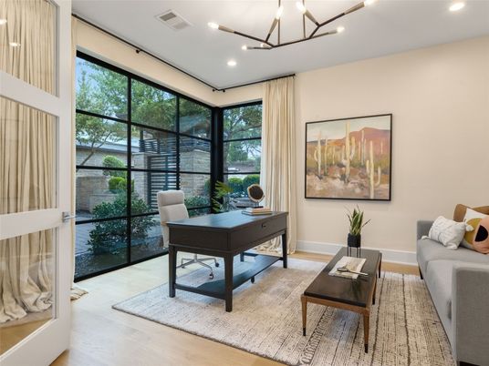 Home Office, Interior, Pendant Lights, Recessed Lighting, Wood Texture Flooring