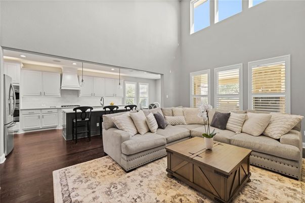 Dining room, Interior, Kitchen, Living room, Pendant Lights, Recessed Lighting, Stainless Steel Appliances, Wood Texture Flooring