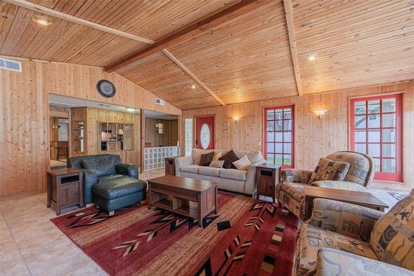 Interior, Living room, Recessed Lighting, Wooden Beams, Wooden Ceilings, Wooden Walls