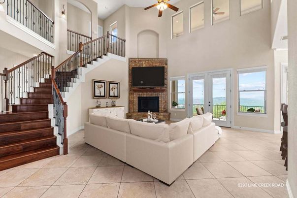 Fireplace, Interior, Living room, Recessed Lighting, Water