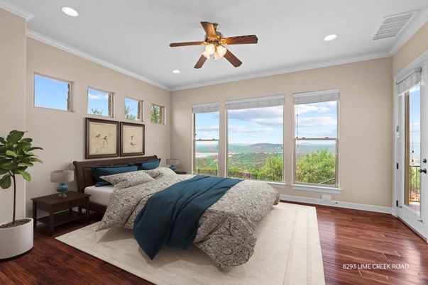 Bedroom, Interior, Recessed Lighting, Water, Wood Texture Flooring