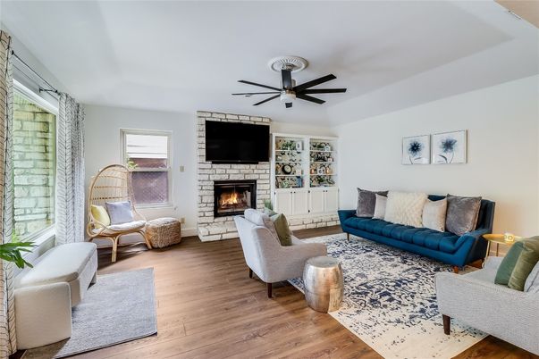 Fireplace, Interior, Living room, Stone Walls, Wood Texture Flooring
