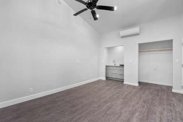 Empty room, Interior, Recessed Lighting, Wood Texture Flooring