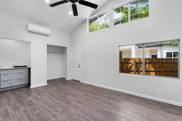 Empty room, Interior, Recessed Lighting, Wood Texture Flooring
