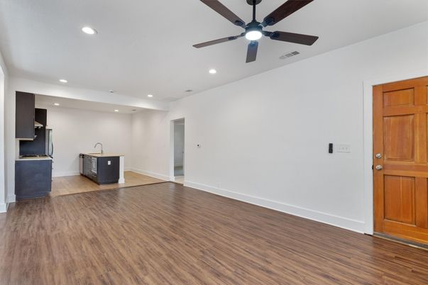 Empty room, Interior, Recessed Lighting, Wood Texture Flooring