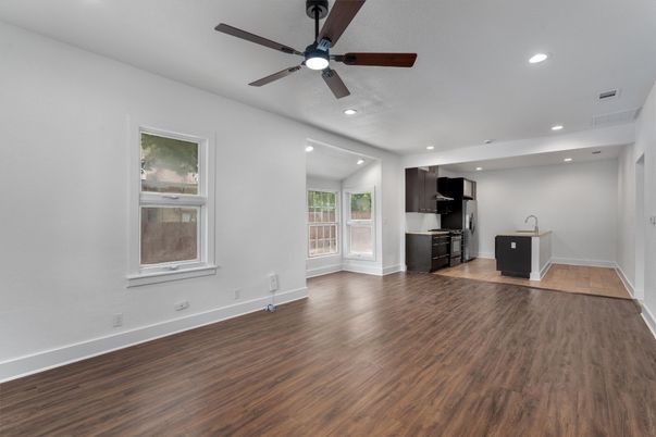 Empty room, Interior, Recessed Lighting, Wood Texture Flooring