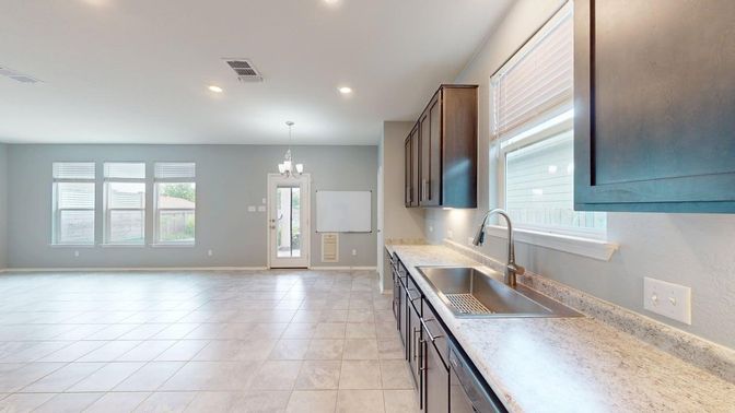 Chandelier, Empty room, Interior, Kitchen, Recessed Lighting