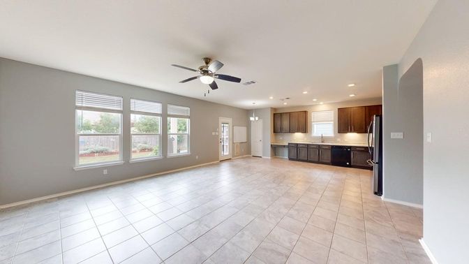 Empty room, Interior, Kitchen, Pendant Lights, Recessed Lighting, Stainless Steel Appliances