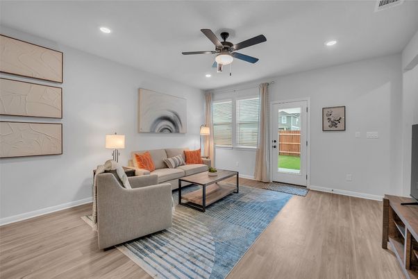 Interior, Living room, Recessed Lighting, Wood Texture Flooring