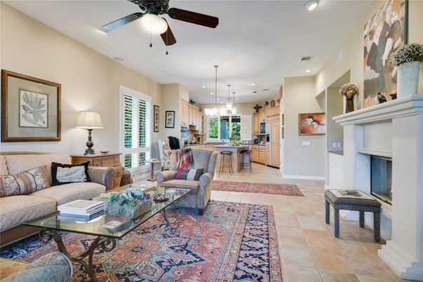 Chandelier, Dining room, Fireplace, Interior, Kitchen, Living room, Pendant Lights, Recessed Lighting