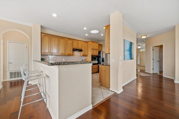 Interior, Kitchen, Recessed Lighting, Wood Texture Flooring