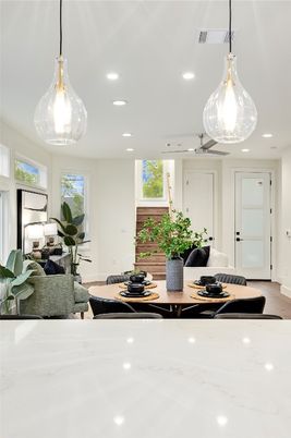 Interior, Kitchen, Pendant Lights, Recessed Lighting, Wood Texture Flooring