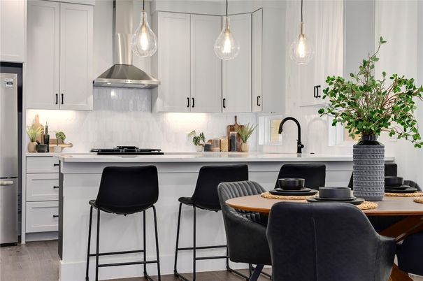 Interior, Kitchen, Pendant Lights, Stainless Steel Appliances, Wood Texture Flooring
