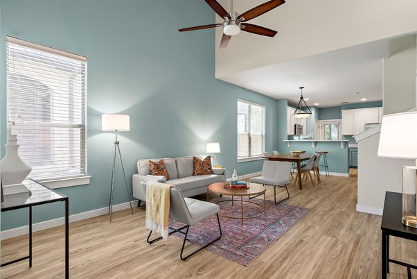 Dining room, Interior, Kitchen, Living room, Pendant Lights, Recessed Lighting, Wood Texture Flooring