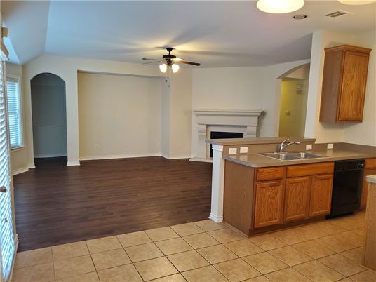 Fireplace, Interior, Kitchen, Wood Texture Flooring