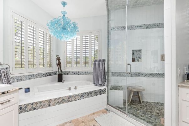 Bathroom, Chandelier, Glass Shower, Interior