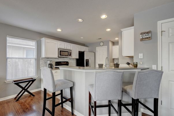 Interior, Kitchen, Recessed Lighting, Wood Texture Flooring