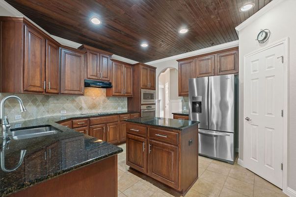 Interior, Kitchen, Recessed Lighting, Stainless Steel Appliances, Wooden Ceilings