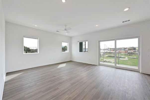 Empty room, Interior, Recessed Lighting, Wood Texture Flooring