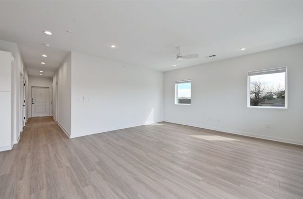 Empty room, Interior, Recessed Lighting, Wood Texture Flooring