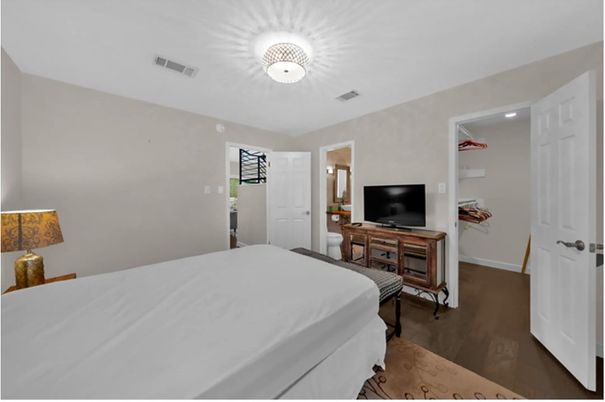 Bedroom, Interior, Recessed Lighting, Wood Texture Flooring