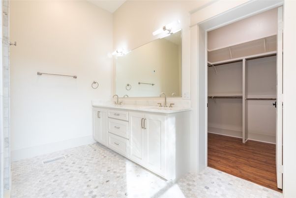Bathroom, Dual Sink Vanities, Interior, Walk-in Closets, Wood Texture Flooring