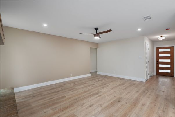 Empty room, Interior, Recessed Lighting, Wood Texture Flooring