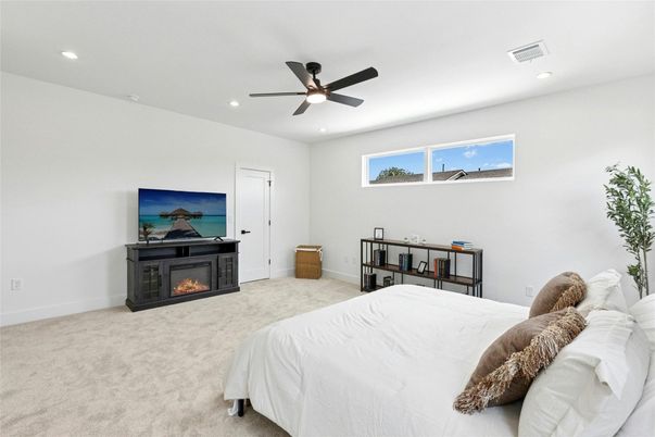 Bedroom, Fireplace, Interior, Recessed Lighting