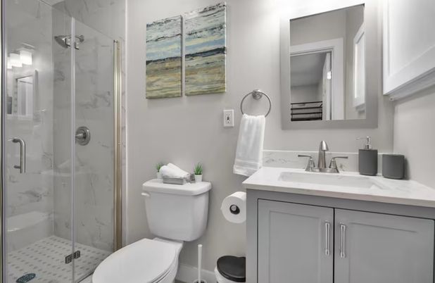 Bathroom, Glass Shower, Interior, Marble Walls